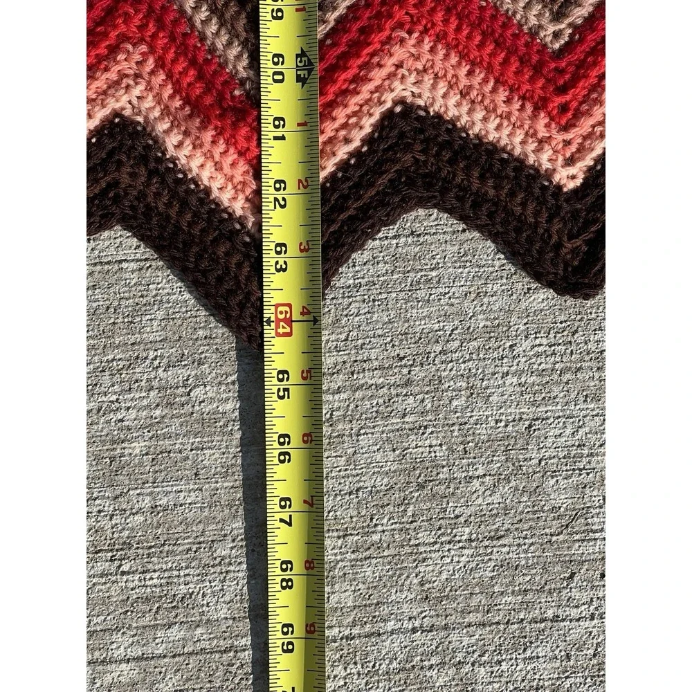 Vtg Afghan Lap Crochet Grandma Chevron Zig Zag Red‎ Pink Brown Handmade Blanket